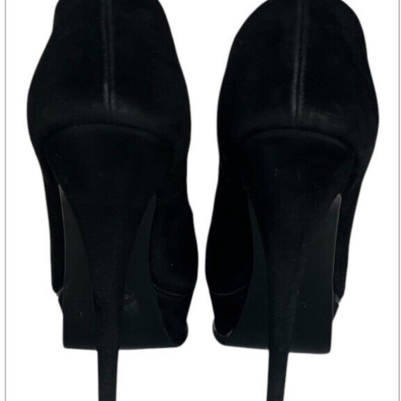 Saint Laurent Black Suede Platform Pumps Size 37 7 Round Toe YSL Designer Shoes - Picture 6 of 10